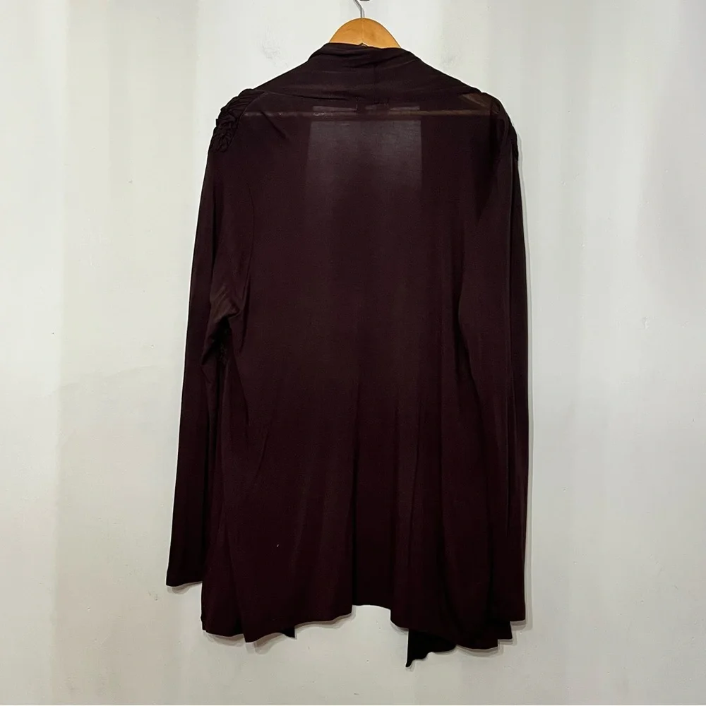 One World Open Cardigan Chocolate‎ Brown Stretchy Gathered Fabric Large